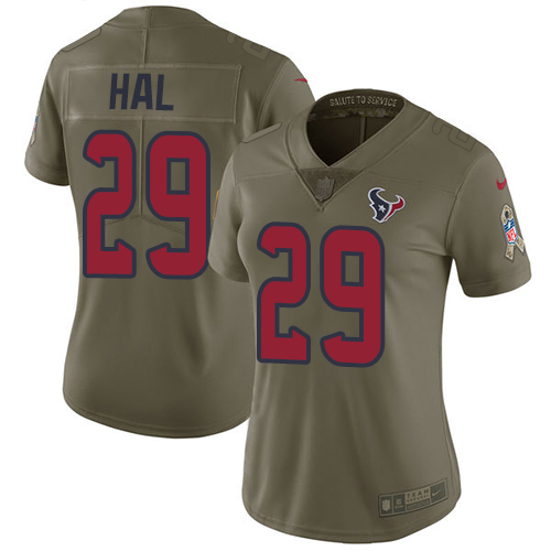 Nike Texans #29 Andre Hal Olive Women's Stitched NFL Limited Salute to Service Jersey